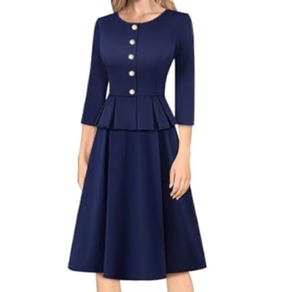 VFShow Navy Blue Peplum Dress | Size Small | NWT